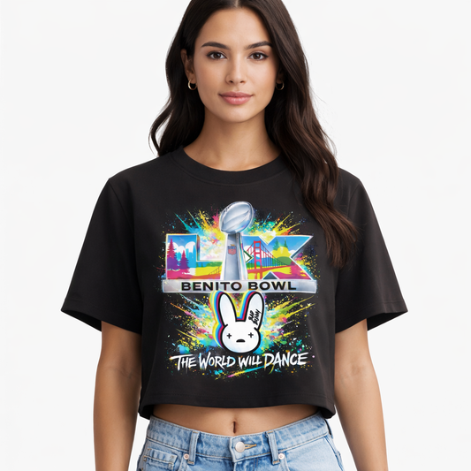 Bad Bunny X Benito Bowl (Super Bowl) Crop Top - Black