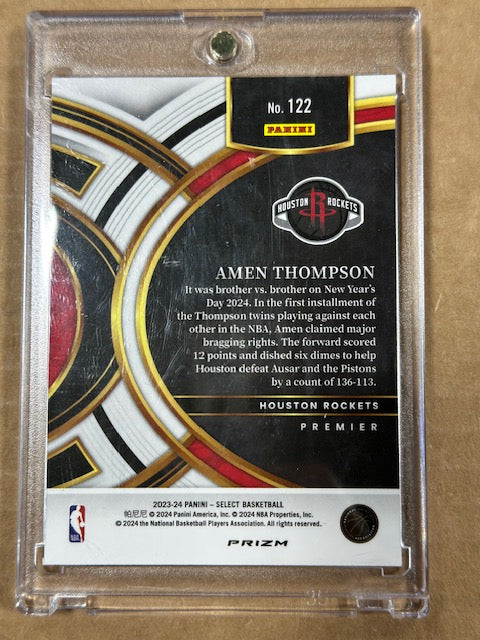 Amen Thompson 2023-24 Select Premier Red Cracked Ice Prizm Rookie Num 122 Rockets