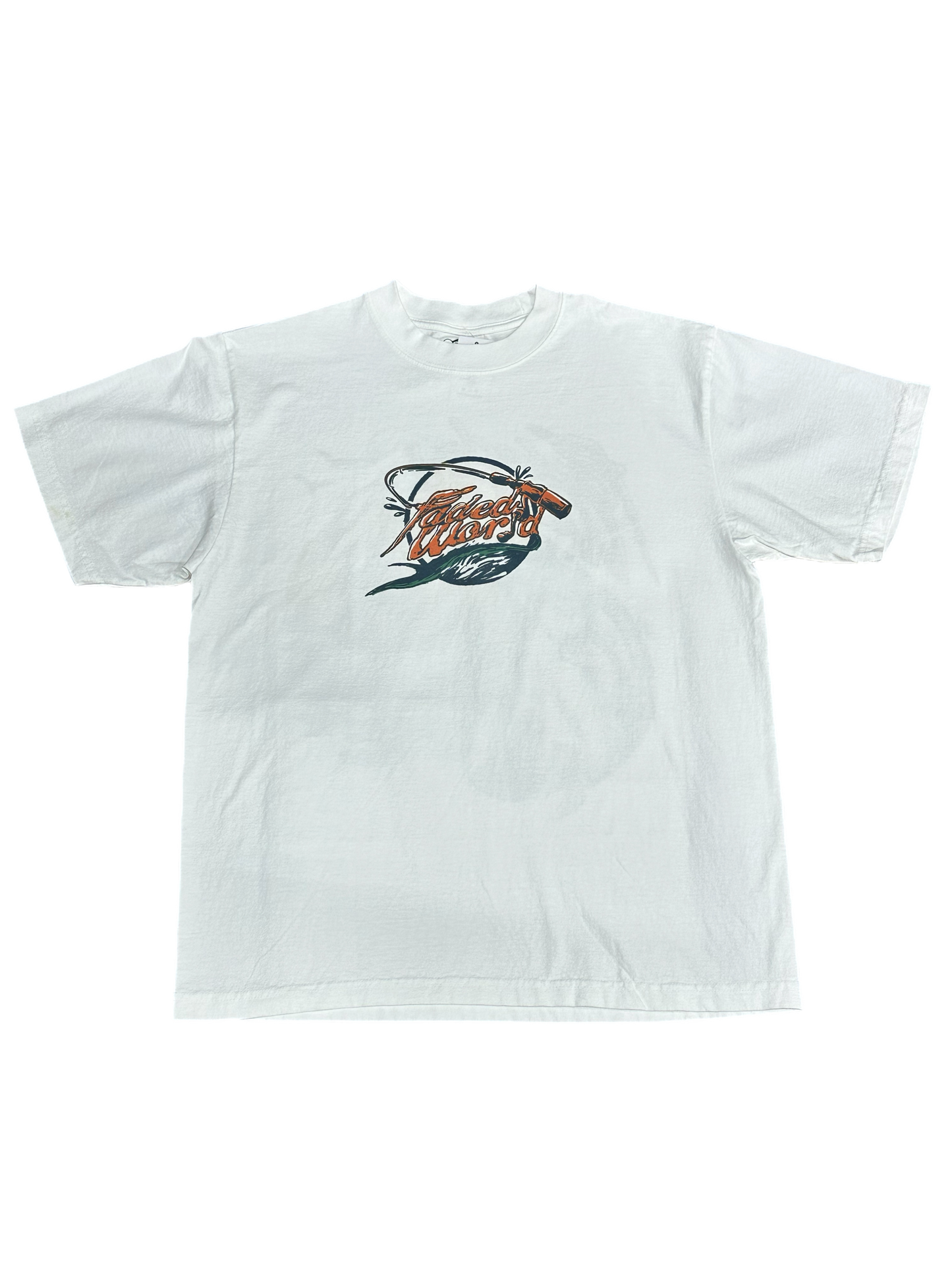 Faded World Fishing Garment-Dyed Crewneck - White