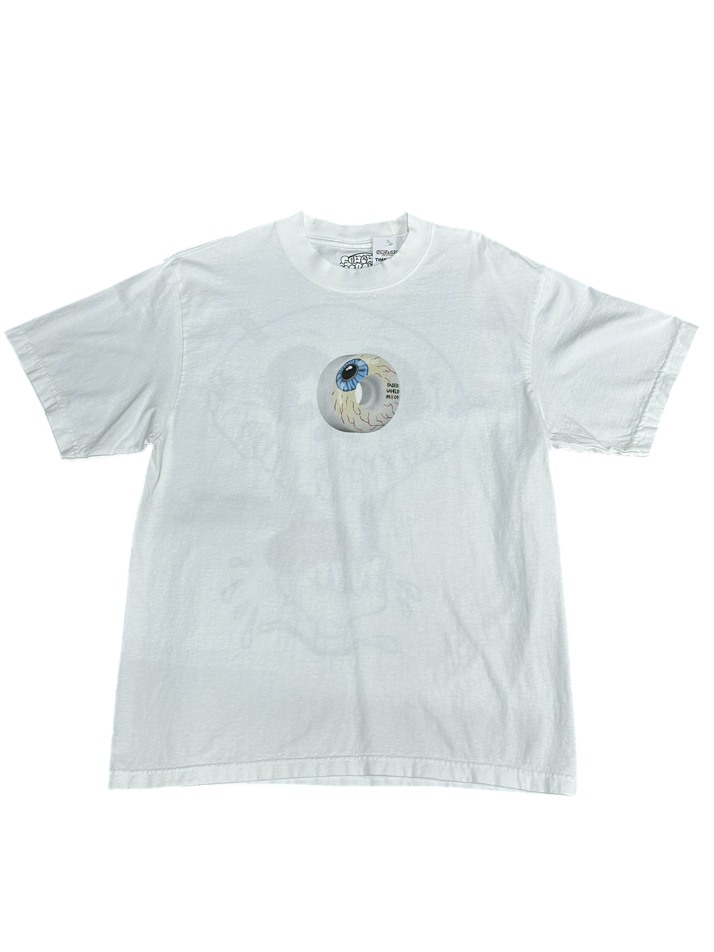 Faded World Skull Head Skate Garment-Dyed Crewneck - White