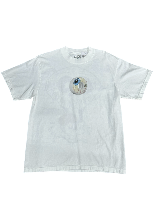 Faded World Skull Head Skate Garment-Dyed Crewneck - White