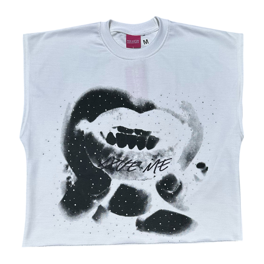 LXVE ME EMBROIDERED RHINESTONE TEE