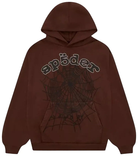 Sp5der x Travis Scott ComplexCon Exclusive Rhinestone Web Hoodie - Brown