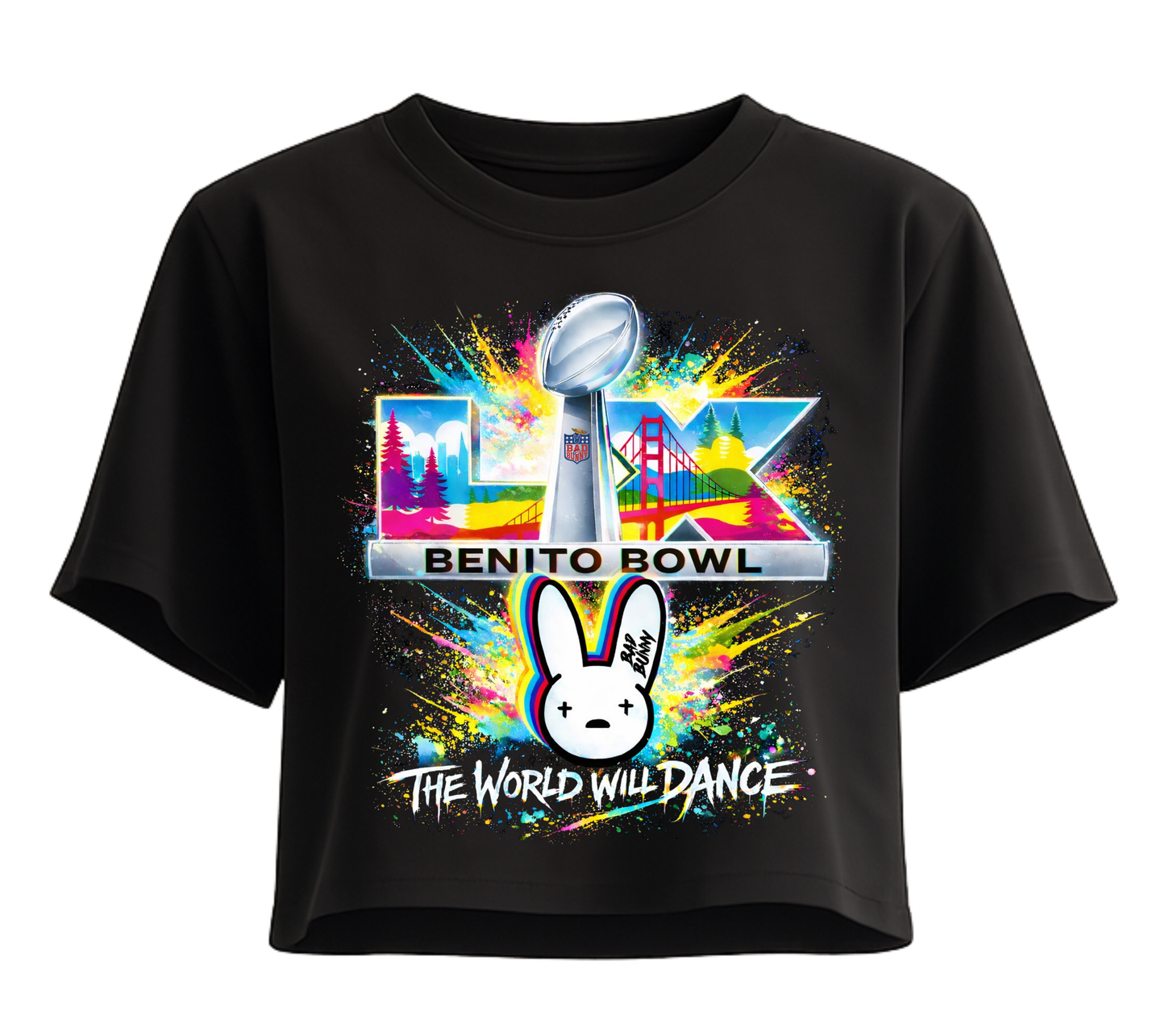 Bad Bunny X Benito Bowl (Super Bowl) Crop Top - Black