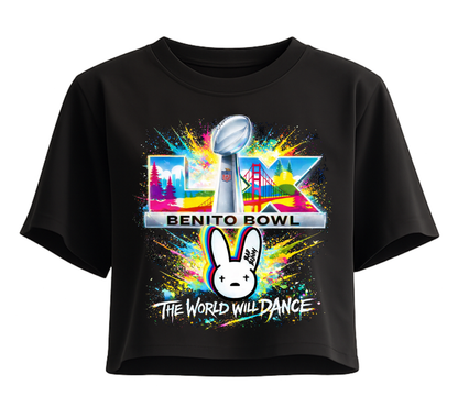 Bad Bunny X Benito Bowl (Super Bowl) Crop Top - Black