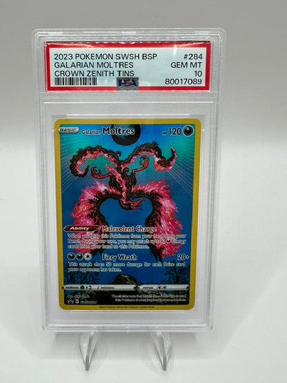 2023 Pokémon SWSH BSP GALARIAN MOLTRES CROWN ZENITH TINS PSA 10 SLAB