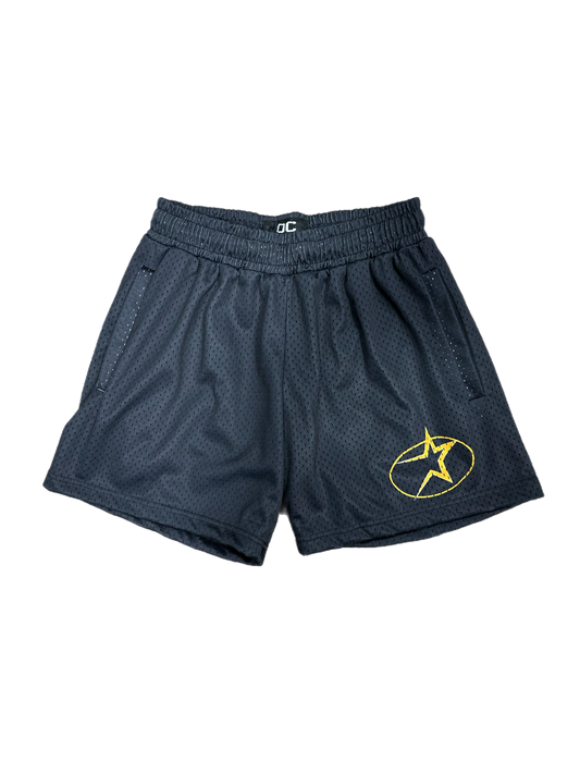Ourselves Clothing - Black Mesh Shorts - Gold Open Star