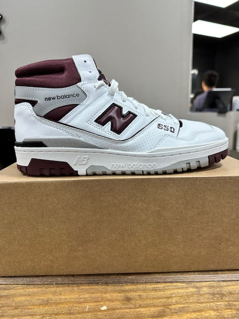 New Balance 650 White Burgundy Raincloud - Size 10 (New - Replacement Box)