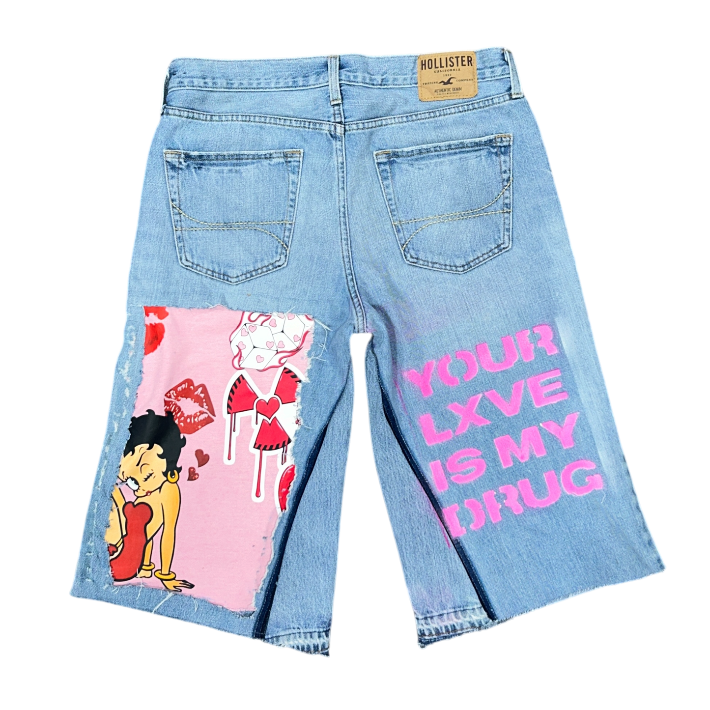 NX LXVE BAGGY JORTS (BETTY BOOP PATCH)