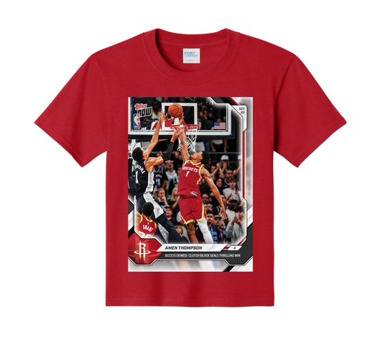 Houston Rockets Amen Thompson Blocks Wemby - 2026-27 NBA Topps NOW Tee - Youth Size