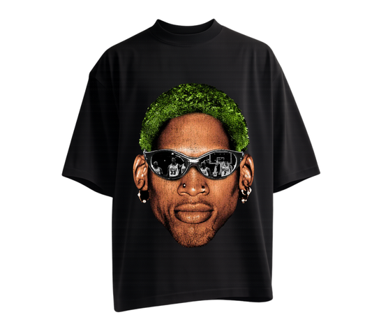 Dennis Rodman Big Face Green Hair - Drop Shoulder - Black
