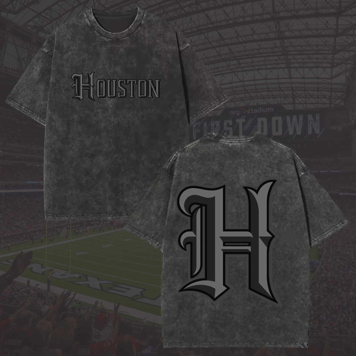 Houston "H" Blackout Tee - Vintage Washed Grey