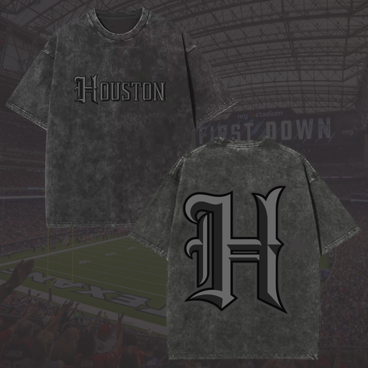 Houston "H" Blackout Tee - Vintage Washed Grey