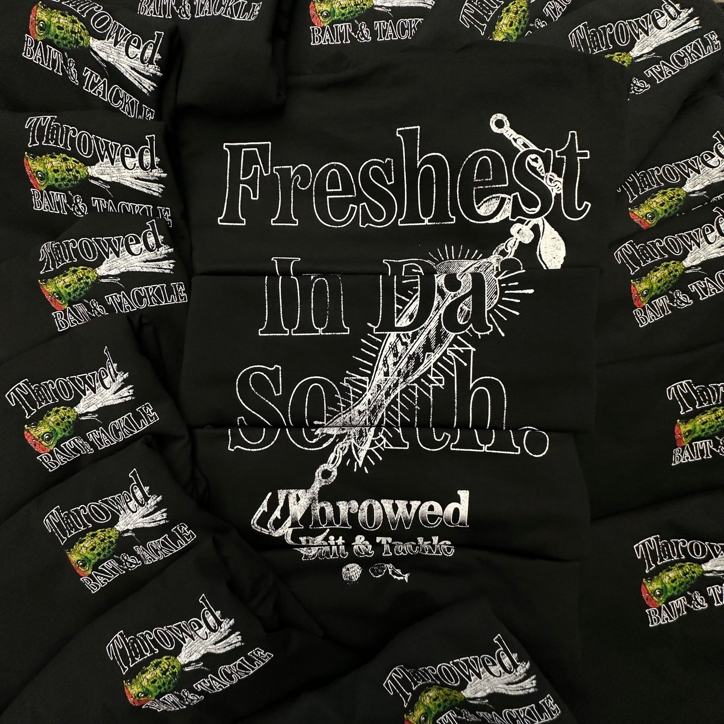 Throwed "Freshest In Da' South." White Bait Tee (Black Tee)